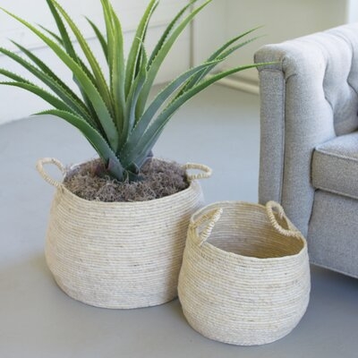 SET OF TWO ROUND SEAGRASS BASKETS WITH HANDLES - Image 0