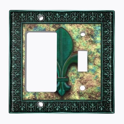Metal Light Switch Plate Outlet Cover (Fleur De Lis Green - Single Rocker Single Toggle) - Image 0