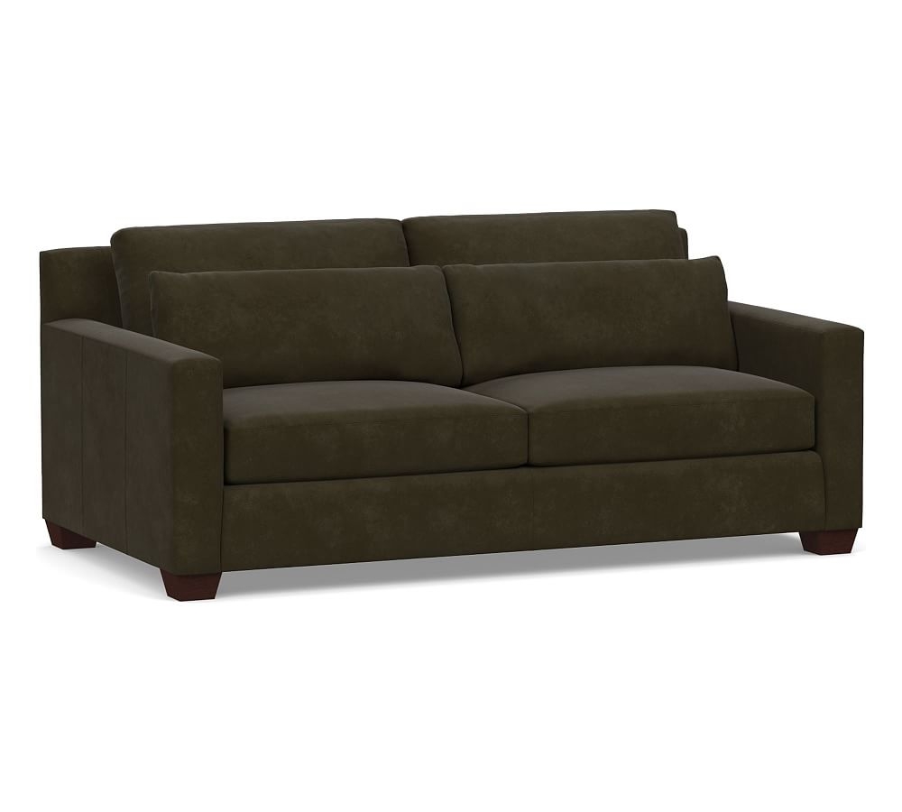 York Deep Square Arm Leather Sofa 80", Polyester Wrapped Cushions, Aviator Blackwood - Image 0