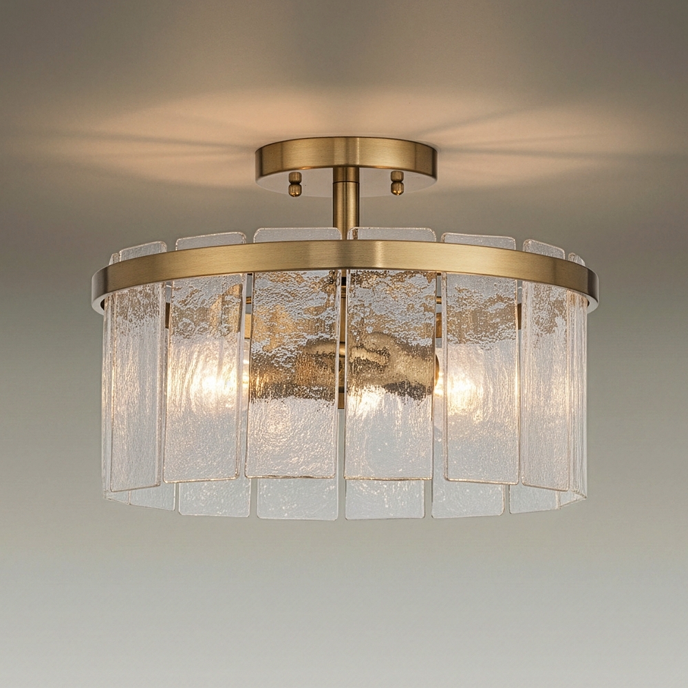 Possini Euro Soresi 14"W Brass and Piastra Glass 2-Light Ceiling Light - Image 0