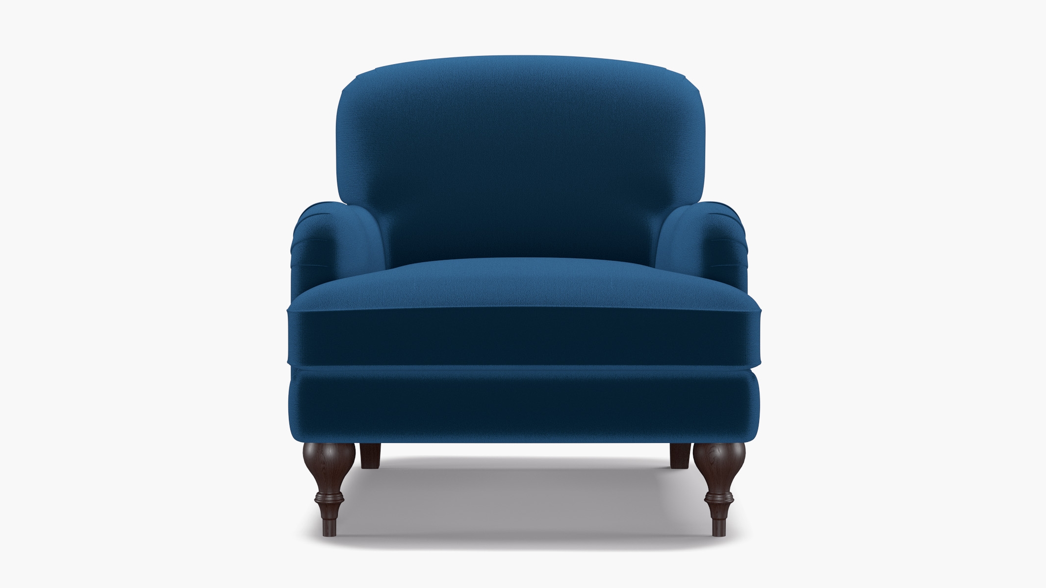 English Roll Arm Chair, Royal Performance Velvet, Espresso Turned Wood Leg - Image 0