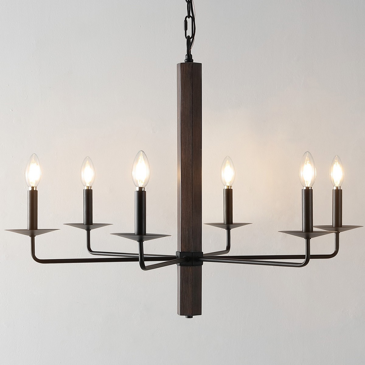 Penbrook 6Lt 32" Chandelier - Black / Walnut - Safavieh - Image 2