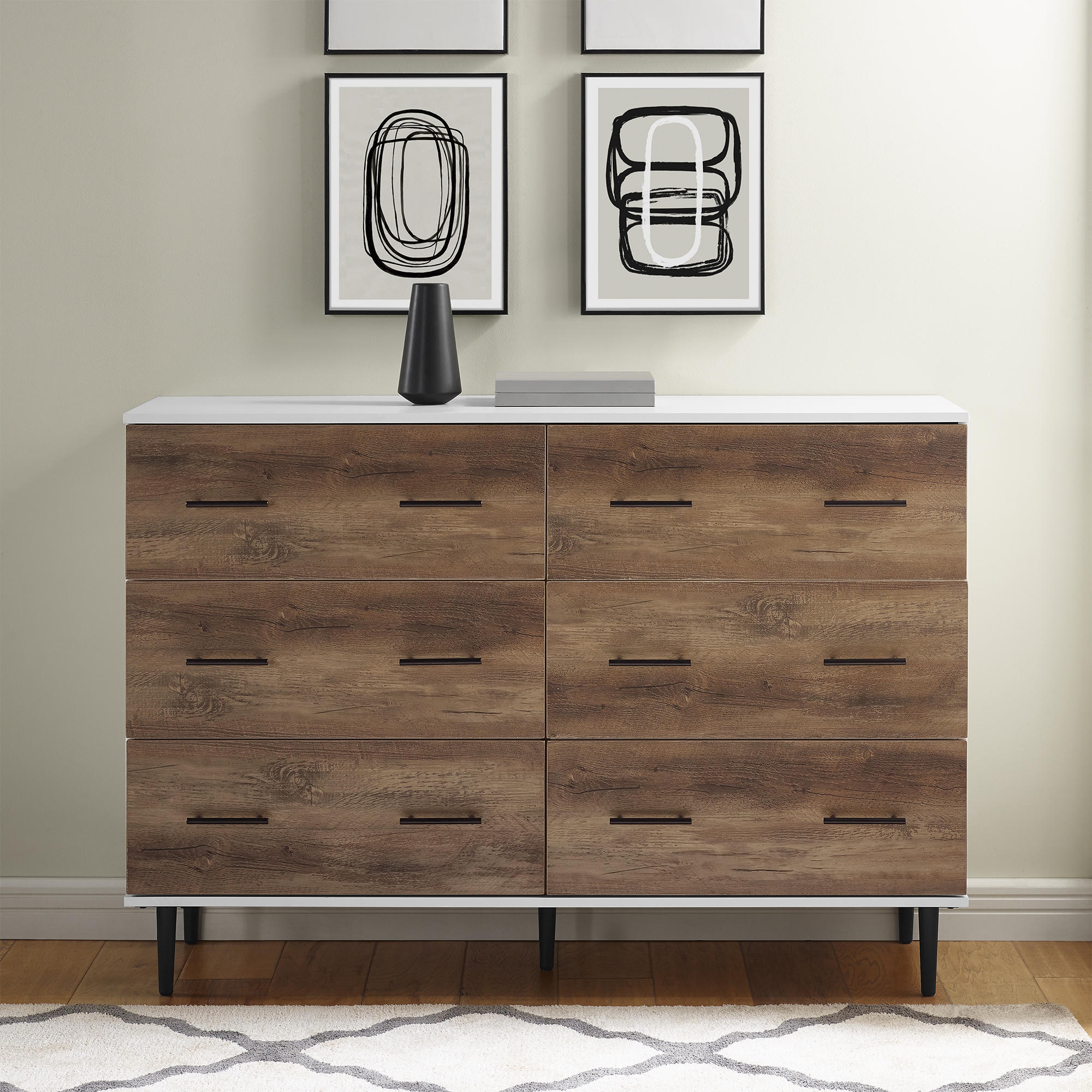 Savanna Modern Wood 6 Drawer Dresser - White/Rustic Oak - Image 4