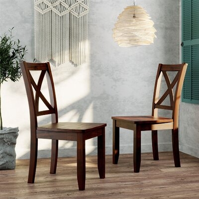 2-Piece X-Back Wood Breakfast Nook Dining Chairs For Small Places, Brown - Image 0