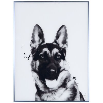 Yorkshire Terrier Black And White Pet Paintings On Printed Glass Encased With A Gunmetal Anodized Frame in , German Shepherd - Image 0