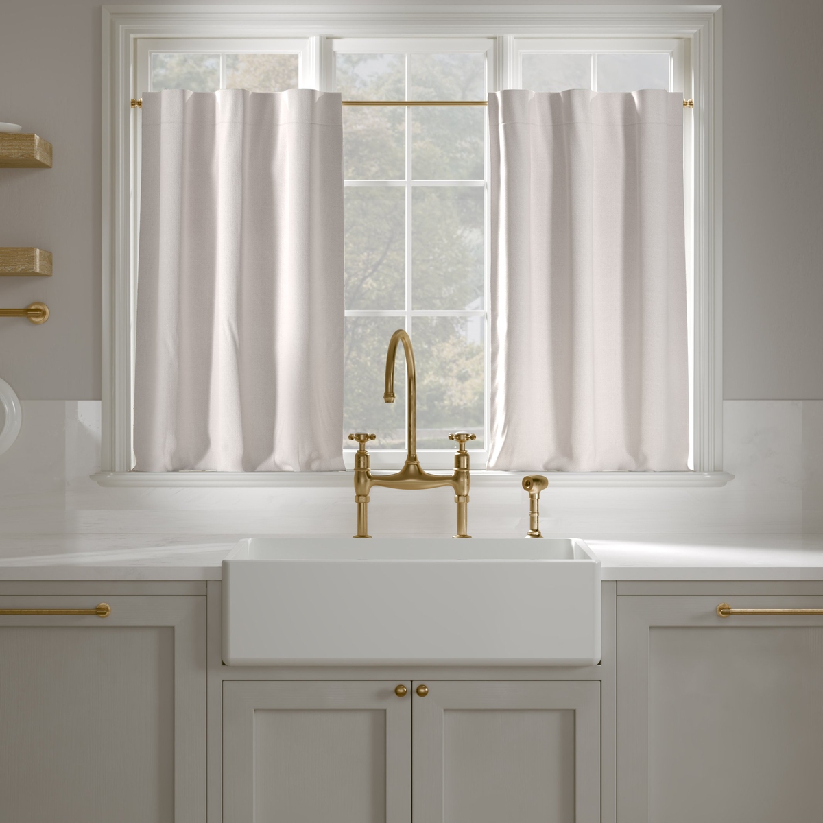 Linen Café Curtain, Optic White Linen, 25" x 30", Privacy - Image 0