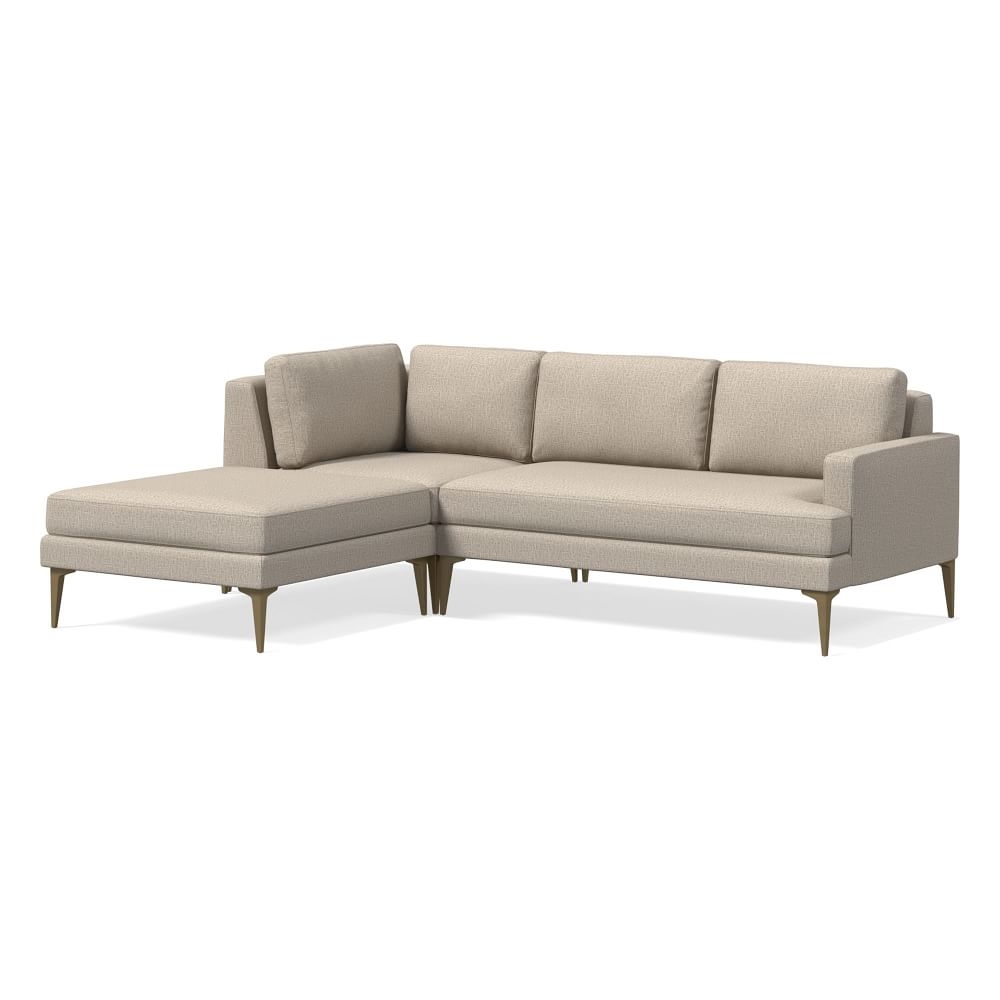 Andes 90" Left Multi Seat 3-Piece Ottoman Sectional, Petite Depth, Deco Weave, clay, Brass - Image 0
