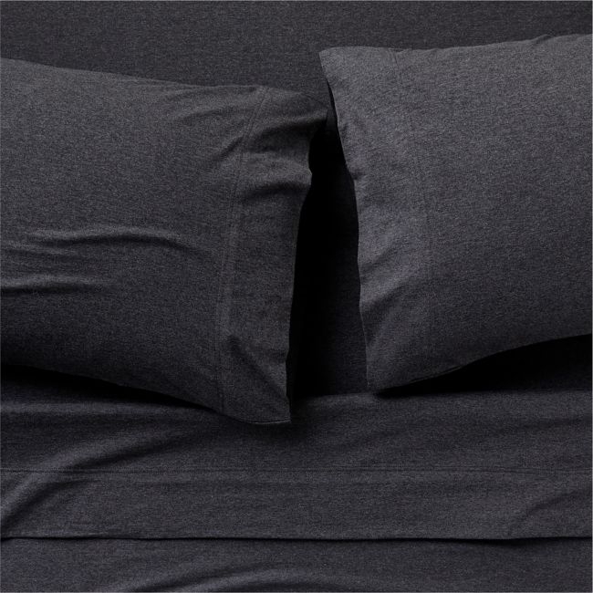 Cozysoft Organic Cotton Jersey Charcoal Grey King Bed Sheet Set - Image 0