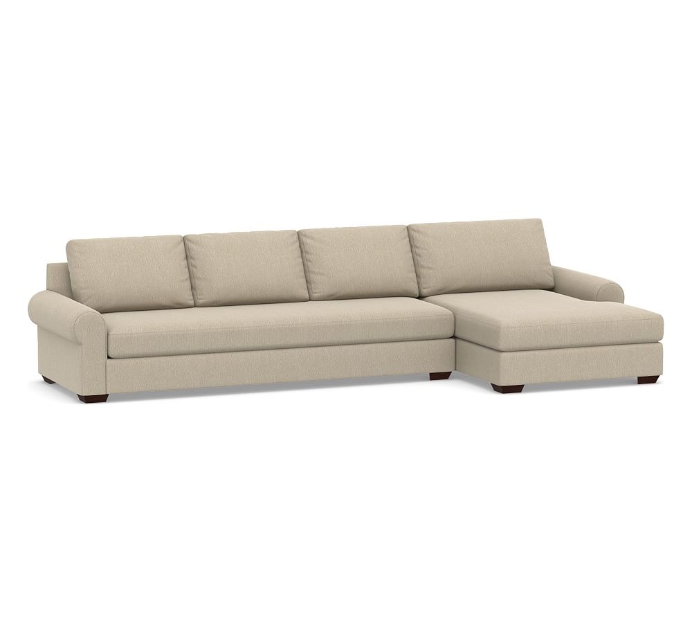 Big Sur Roll Arm Upholstered Left Arm Grand Sofa with Double Chaise Sectional and Bench Cushion, Down Blend Wrapped Cushions, Sunbrella(R) Performance Chenille Cloud - Image 0