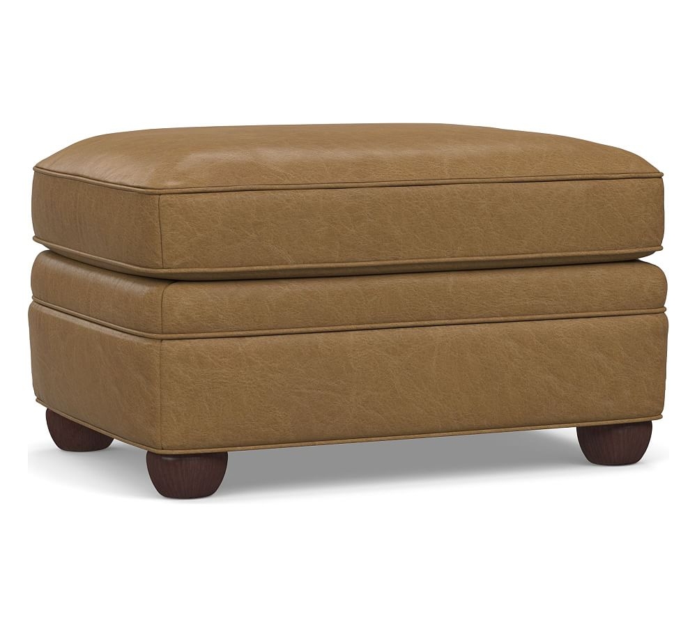 Chesterfield Leather Ottoman 36", Polyester Wrapped Cushions, Statesville Toffee - Image 0