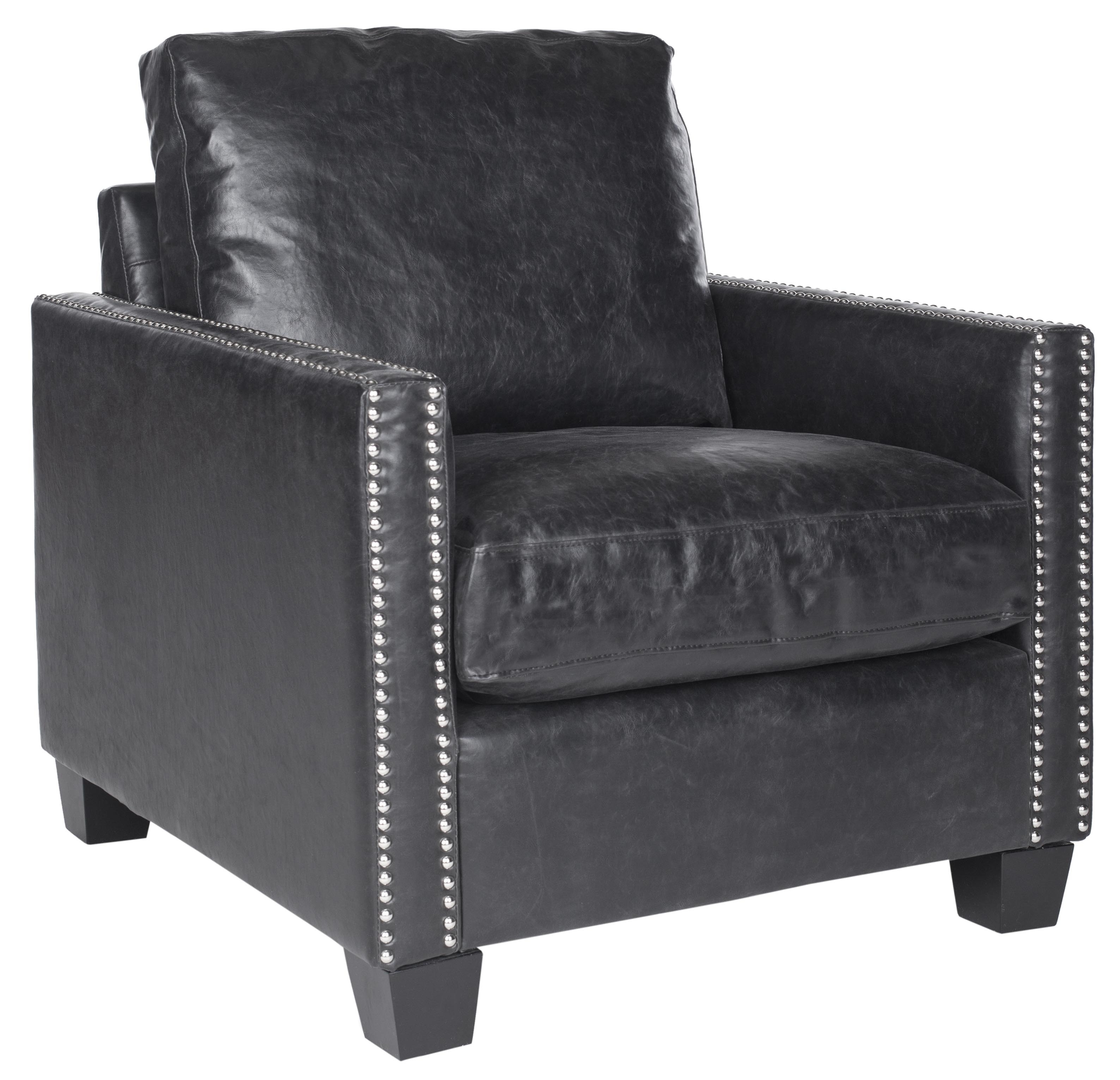 Horace Leather Club Chair - Silver Nail Heads - Antique Black/Black - Arlo Home - Image 1
