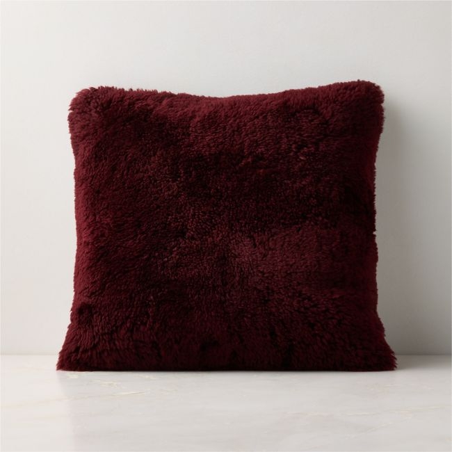 Roslin Burgundy Shearling Throw Pillow Cover 18" - Image 0