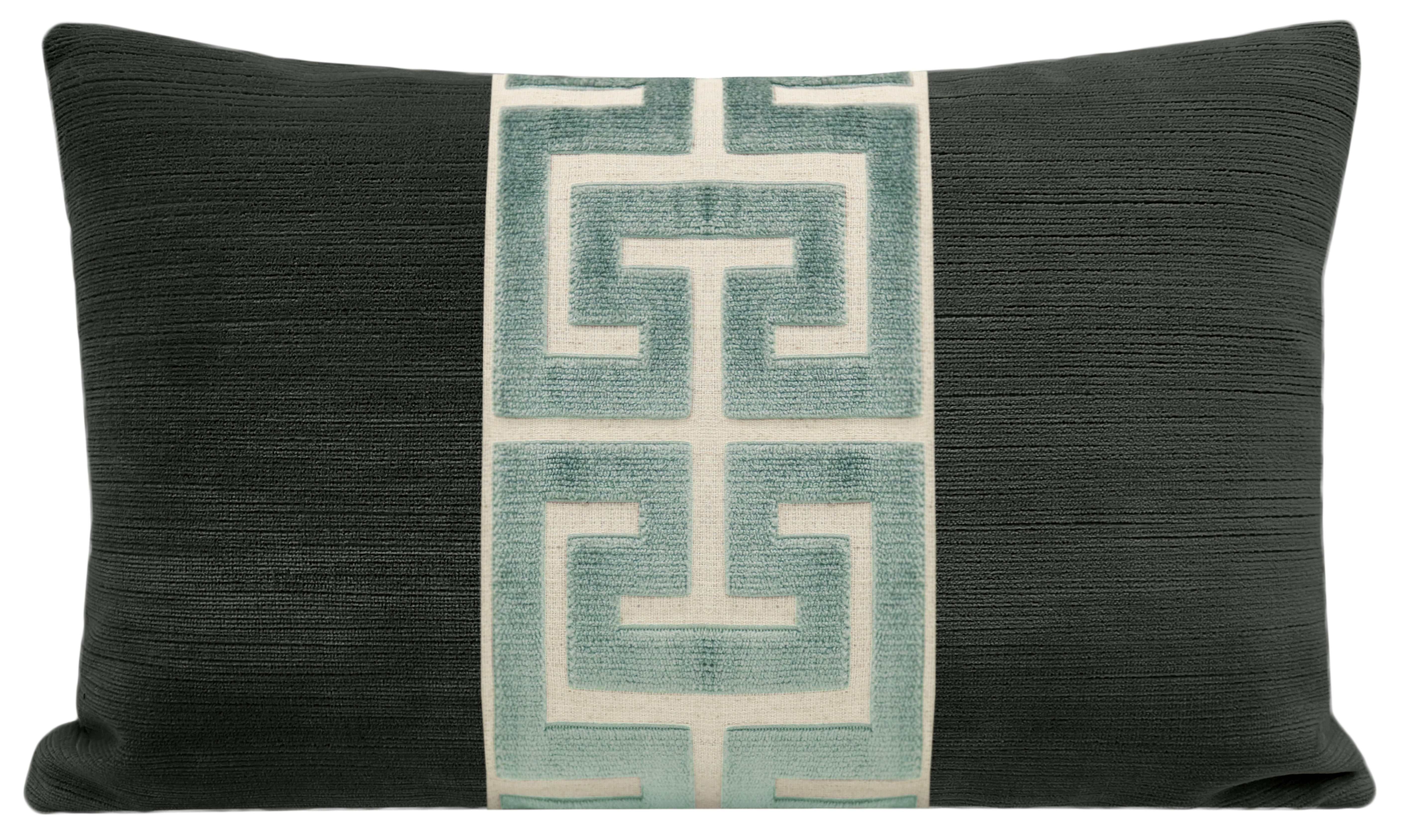 THE LITTLE LUMBAR :: STRIE VELVET // GRAPHITE + TURKISH GREEK TRIM - LITTLE LUMBAR 12" X 18" - Image 0