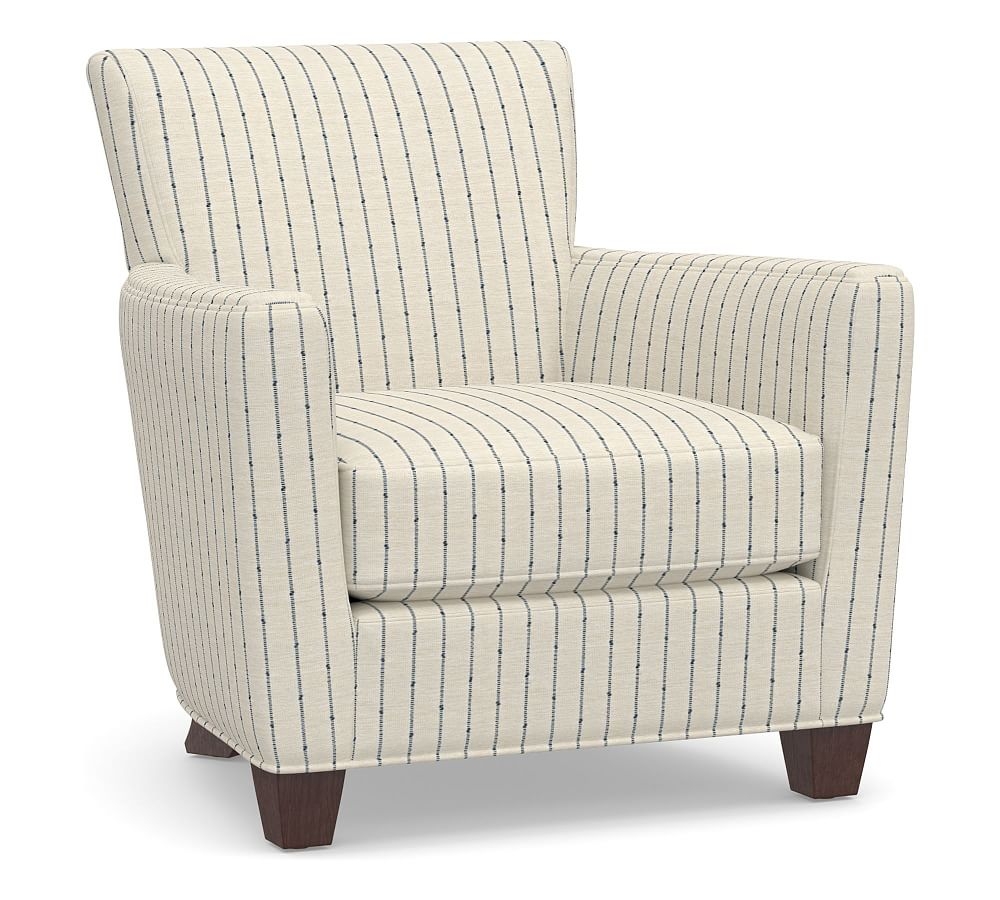 Irving Square Arm Upholstered Armchair, Polyester Wrapped Cushions, Slubby Pinstripe Blue - Image 0