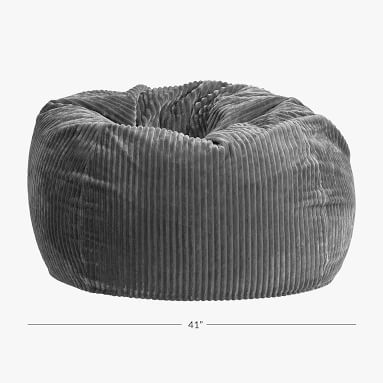 Charcoal Chamois Bean Bag Chair, Slipcover + Insert - Image 2