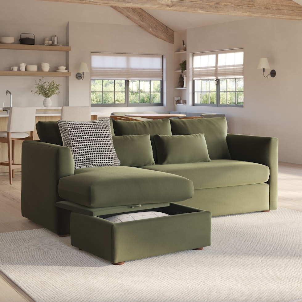 Marina 90" Velvet Reversible Storage Sectional - Hale Fir Green - Image 2