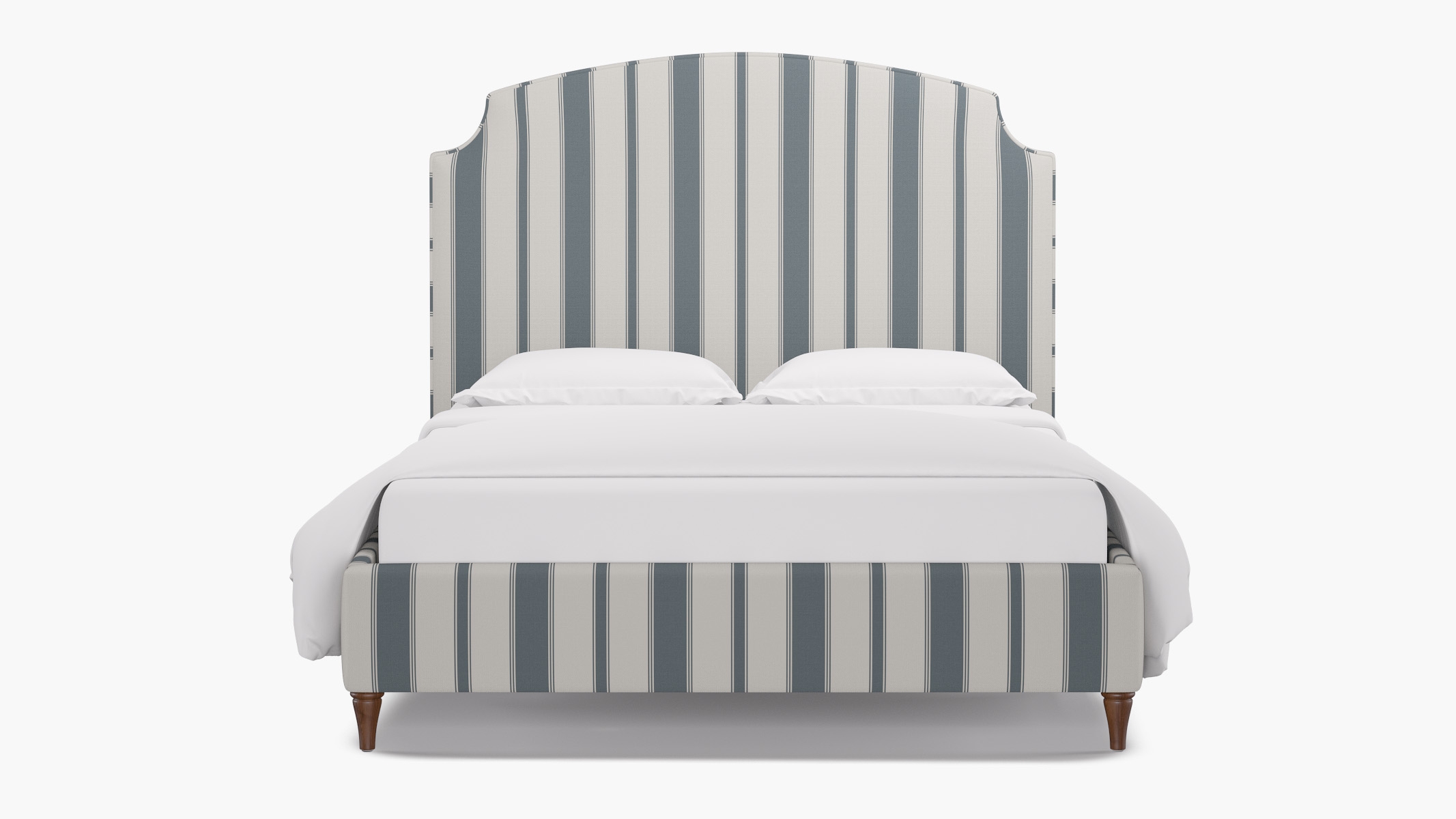 Cove Bed, French Blue Clarence Stripe, Walnut Decorative Tapered Leg, King - Image 0