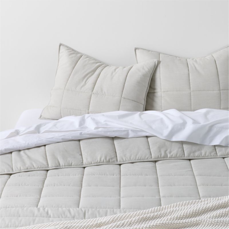 Organic Cotton Heathered Grey Grid Standard Bed Pillow Sham - Image 1