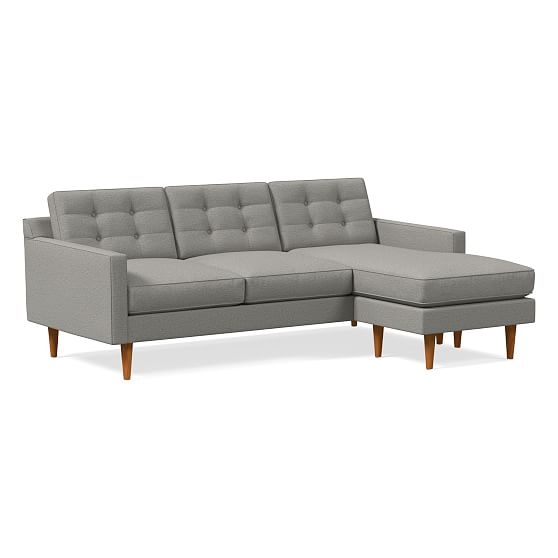 Open Box: Drake Midcentury 86" Reversible Sectional, Twill, Silver, Pecan - Image 0