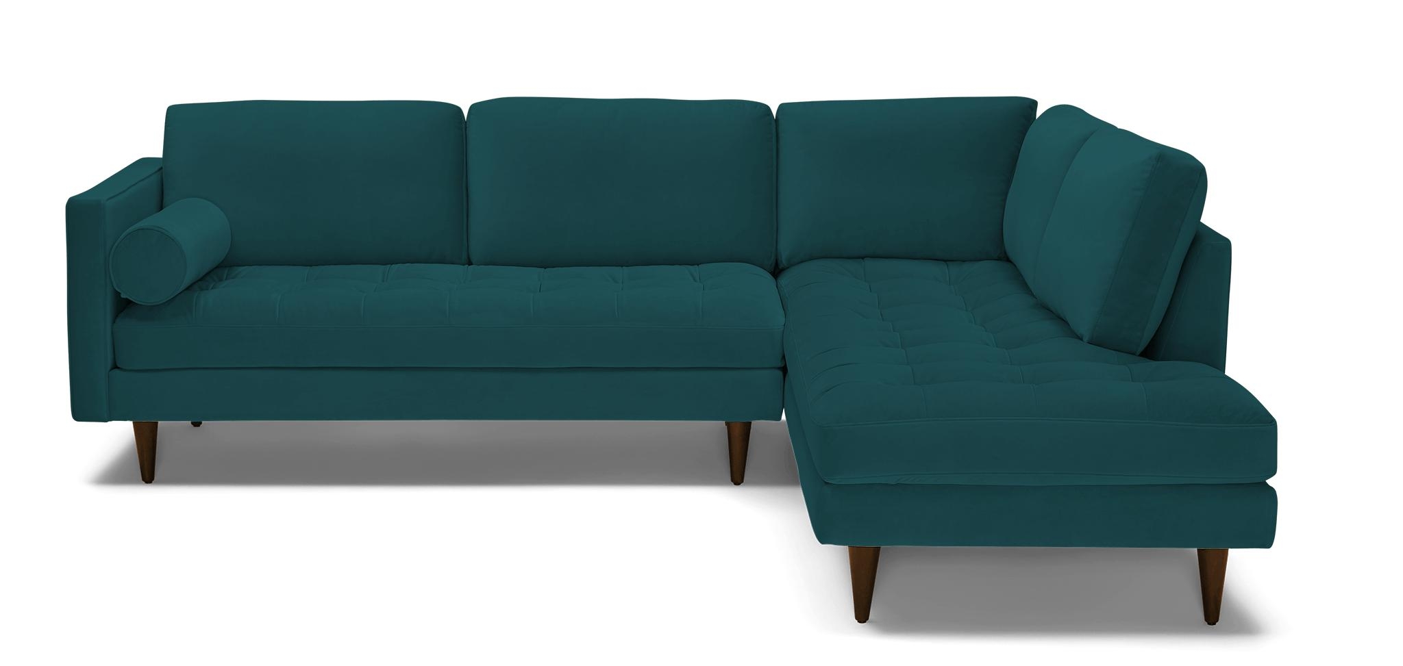 Blue Briar Mid Century Modern Sectional with Bumper - Royale Peacock - Mocha - Left - Image 1