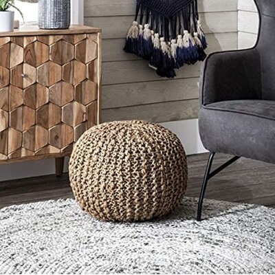 Hand Woven Home Décor Braided Jute Pouf | Ottoman | Footrest - Bean Bag, Floor Chair - Great For The Living Room, Bedroom And Kids Room - Small Furniture - Image 0