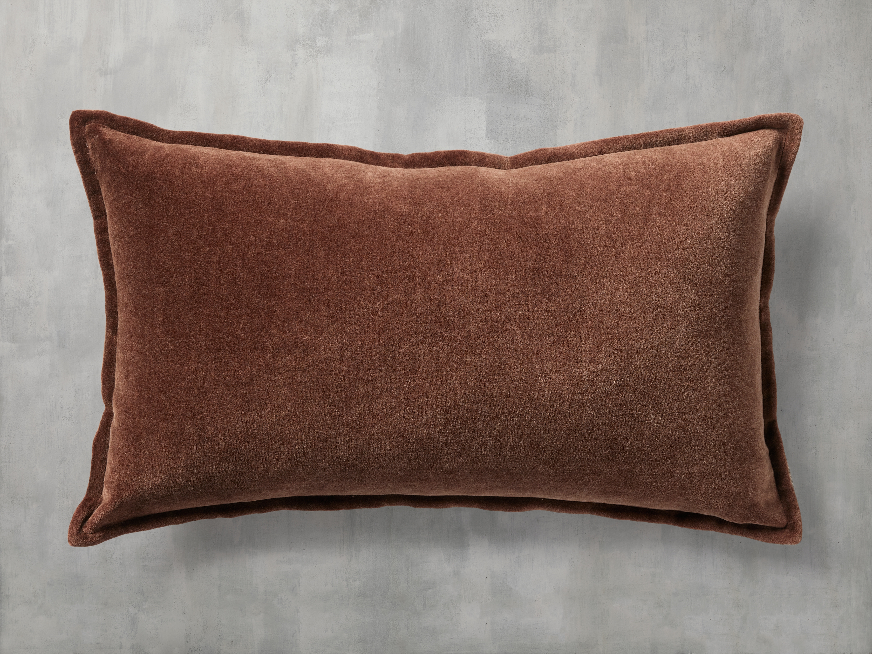 Stone Washed Lumbar Pillow Cover Velvet in Brown  Russet - Image 0