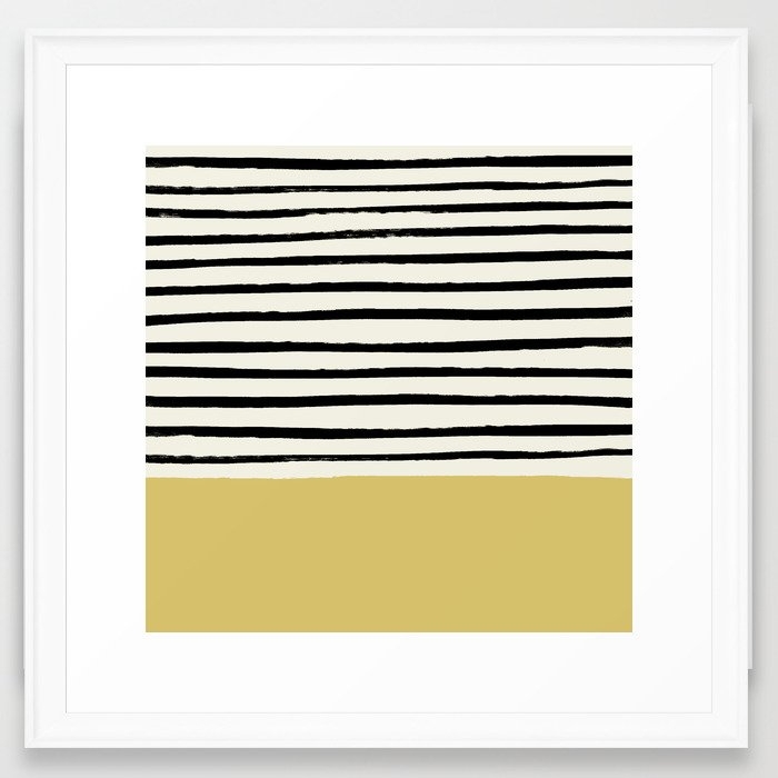 Daffodil Yellow X Stripes Framed Art Print by Leah Flores - Scoop White - MEDIUM (Gallery)-22x22 - Image 0