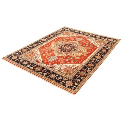 One-of-a-Kind Dett Hand-Knotted New Age 7'9" x 10'1" Wool Area Rug in Red/Dark Blue/Beige - Image 0