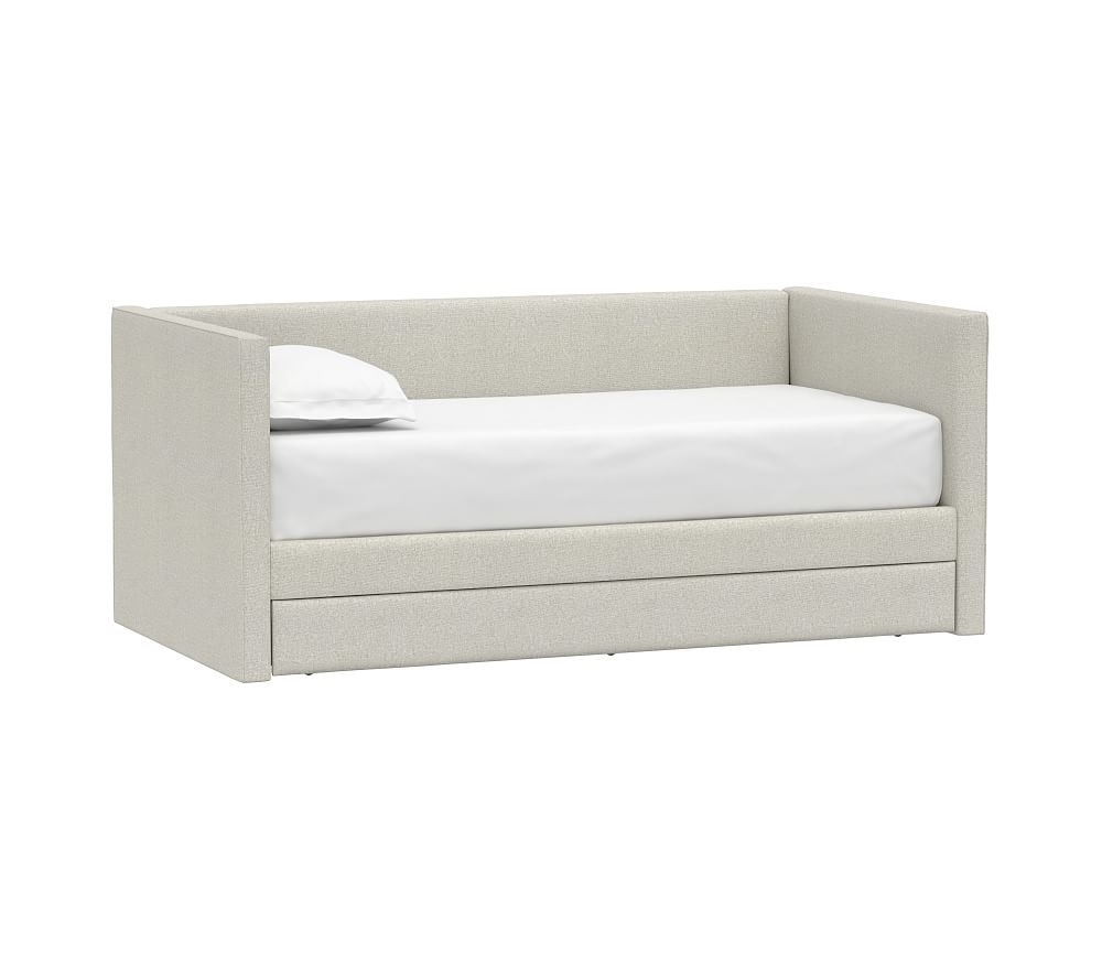 Carter Square Daybed Bed w/ Trundle, Twin, Performance Heathered Basketweave, Dove - Image 0