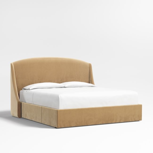 Lafayette 56" Camel Brown Upholstered King Headboard with Storage Bed Base - Image 0