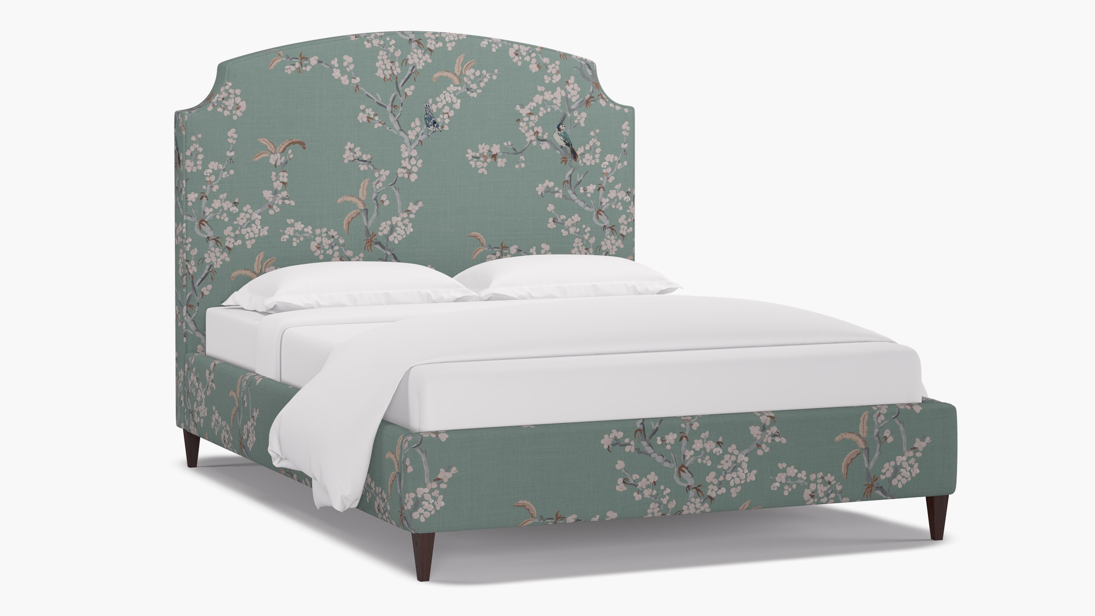 Cove Bed, Mint Cherry Blossom, Espresso Square Tapered Leg, Twin - Image 1