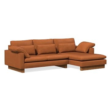 Harmony Sectional Set 02: Right Arm 2.5 Seater Sofa, Left Arm Chaise, Vegan Leather, Saddle, Dark Walnut, Down - Image 1