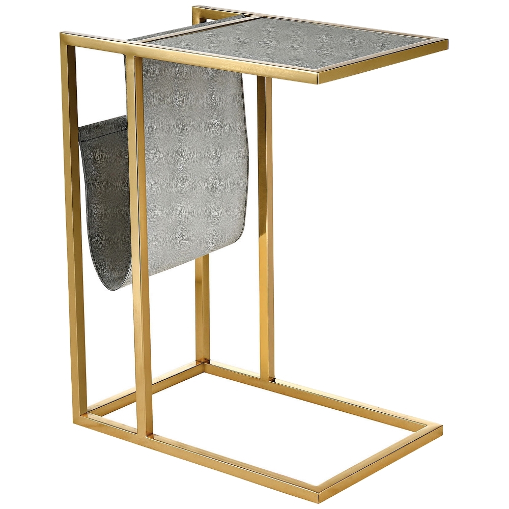Kingsroad 19"W Gold and Gray Accent Table w/ Magazine Holder - Style # 86A94 - Image 0