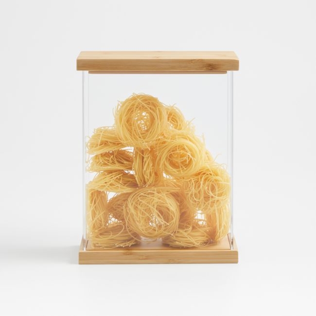 Crate & Barrel Small Rectangular Acrylic Kitchen Pantry Storage Container with Bamboo Lid - Image 0