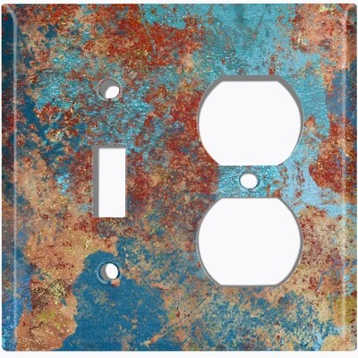 Metal Crosshatch Light Switch Plate Outlet Cover (Metal Patina 5 Print  - (L) Single Toggle / (R) Single Outlet) - Image 0