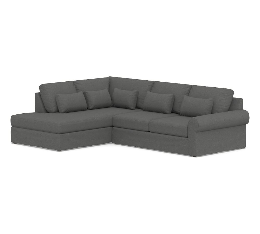 Big Sur Roll Arm Slipcovered Deep Seat Right Loveseat Return Bumper Sectional, Down Blend Wrapped Cushions, Park Weave Charcoal - Image 0