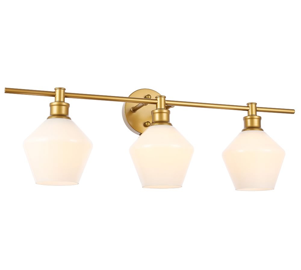 Tolari Triple Sconce, 28.1", Brass and Frosted White Glass - Image 0