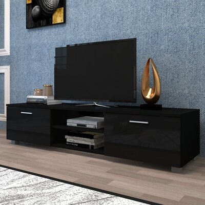 Black TV Stand For 70 Inch TV Stands, Media Console Entertainment Center Television Table, 2 Storage Cabinet With Open Shelves For Living Room Bedroom - Image 0