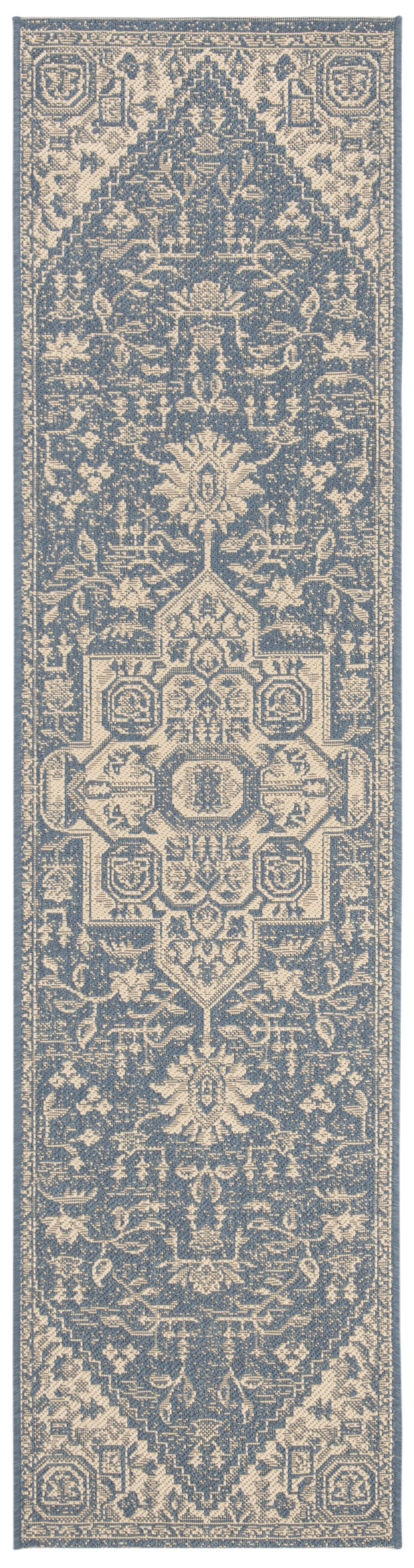 Arlo Home Indoor/Outdoor Woven Area Rug, LND138N, Cream/Blue,  2' X 8' - Image 0