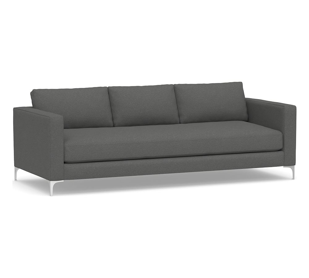 Jake Upholstered Grand Sofa 96" with Brushed Nickel Legs, Polyester Wrapped Cushions, Park Weave Charcoal - Image 0