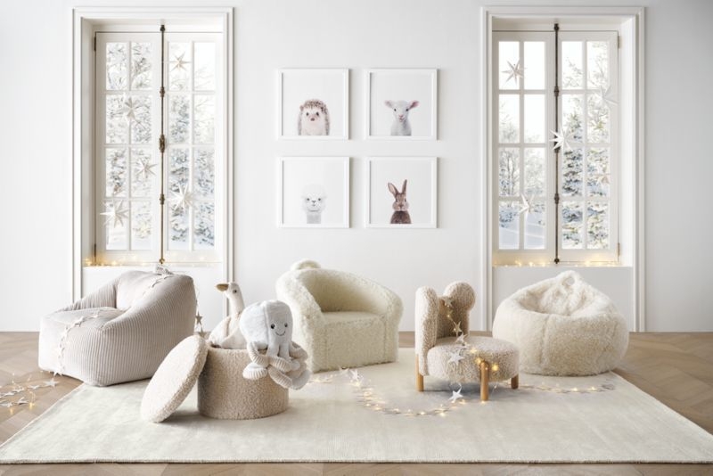 Cream White Small Mongolian Faux Fur Kids Lounge Bean Bag Chair - Image 1