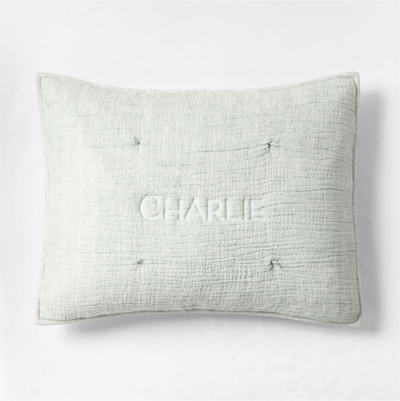 Aire Crinkle Muted Teal Hand-Quilted Kids Pillow Sham - Image 1