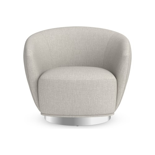 Alexis Swivel Armchair, Standard Cushion, Perennials Performance Melange Weave, Oyster, Polished Nickel - Image 0
