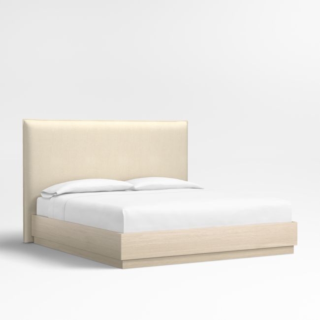 Arvada 54" Ivory Upholstered King Headboard with Batten White Oak Bed Base - Image 0