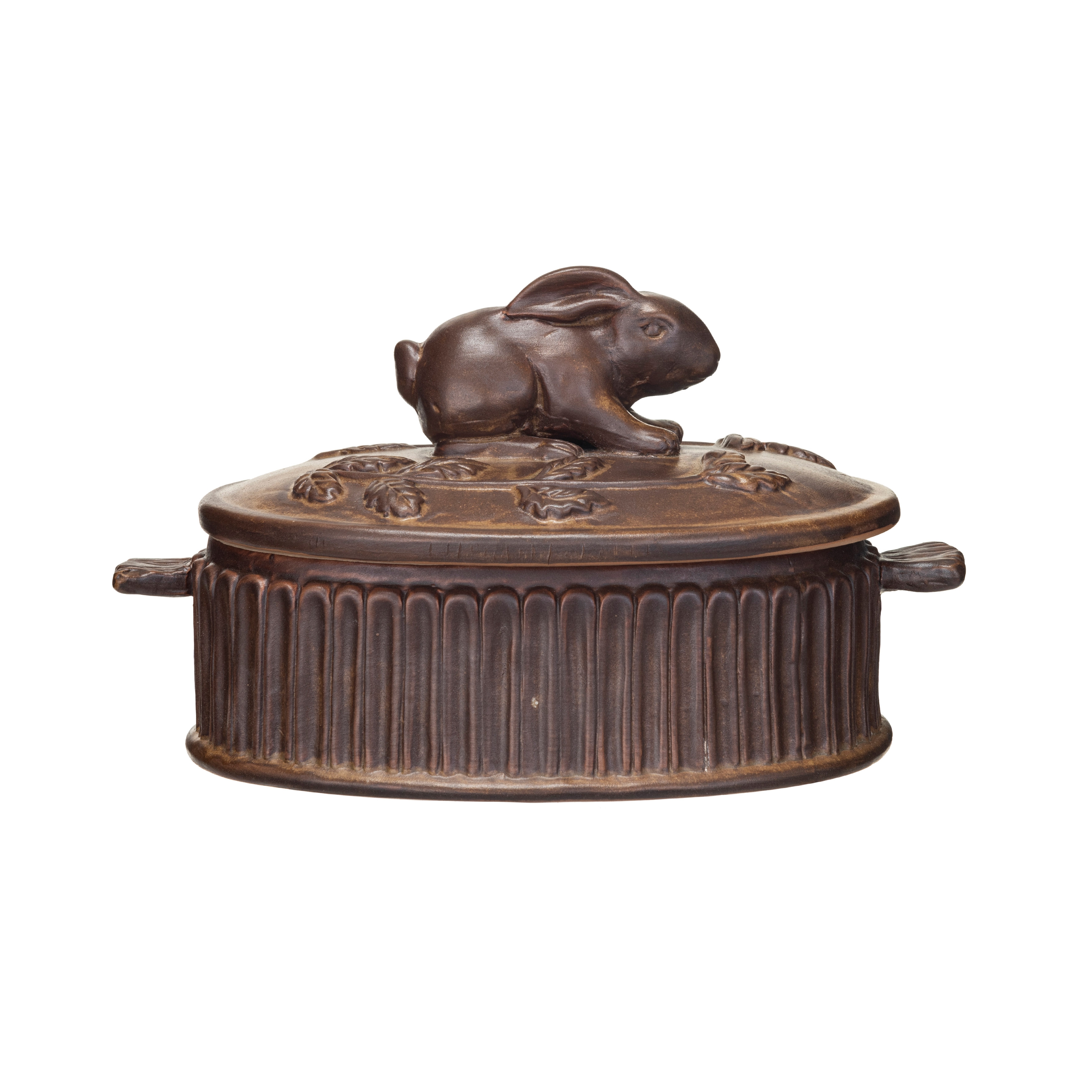 Matte Stoneware Baker with Rabbit Design, Brown - Image 0