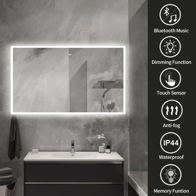 24 In. W X 32 In. H Rectangular Frameless Wall-Mount Anti-Fog LED Light Bathroom Vanity Mirror - Image 0
