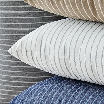 Sunbrella Indoor/Outdoor Striped Lumbar Pillow, Cloud, 12"x21" - Image 1