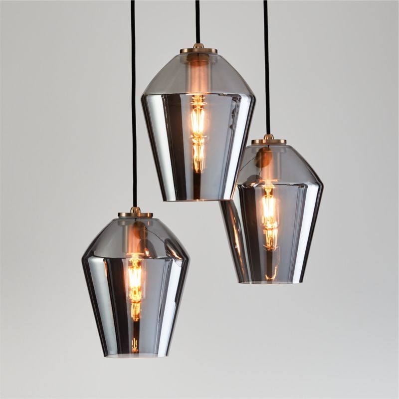 Arren Brass 3-Light Round Pendant with Angled Silver Glass Shades - Image 1