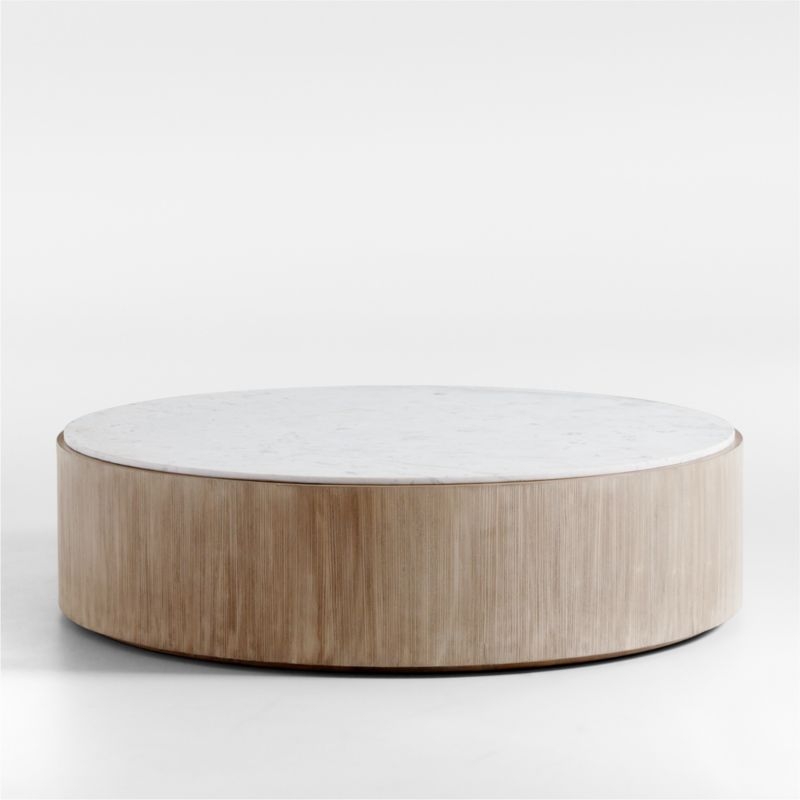 Troupe Marble and Natural Pine Wood 36" Round Coffee Table - Image 4