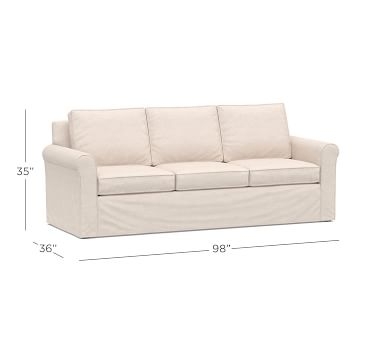 Cameron Roll Arm Slipcovered Sofa 88" 3-Seater, Polyester Wrapped Cushions, Chenille Basketweave Oatmeal - Image 3